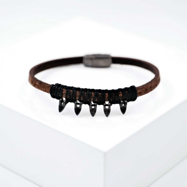 Δερμάτινο ανδρικό βραχιόλι gunmetal Δερμάτινο ανδρικό βραχιόλι με μεταλλικά στοιχεία gunmetal