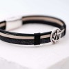 Men's bracelet of genuine leather Leather men's bracelet with metallic silver-plated parts