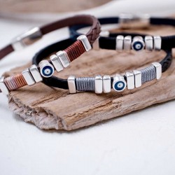 Set of 3 Men's Bracelets Set of 3 men's leather bracelets with silver-plated and enamel