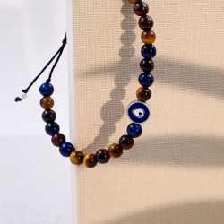 Ανδρικό βραχιόλι με ημιπολύτιμες πέτρες και επάργυρο μάτι από σμάλτο