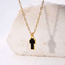 Κολιέ αλυσίδα Unisex με επίχρυσο σταυρό Κολιέ Unisex με αλυσίδα από ανοξείδωτο ατσάλι και επίχρυσο σταυρό