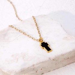 Κολιέ αλυσίδα Unisex με επίχρυσο σταυρό Κολιέ Unisex με αλυσίδα από ανοξείδωτο ατσάλι και επίχρυσο σταυρό