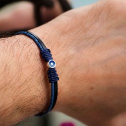 Leather men's bracelet with enamelled evil eye Leather men's bracelet with metallic silver-plated parts and enamelled evil eye
