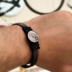 Δερμάτινο ανδρικό βραχιόλι με gun-metal Πυξίδα ΄Γκρι σκούρο δερμάτινο ανδρικό βραχιόλι με gun-metal Πυξίδα