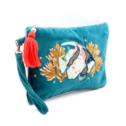 Τσαντάκι Φάκελος Coral Fish Τσαντάκι clutch Coral από μαλακό βελούδο κεντημένο με χάντρες και πούλιες