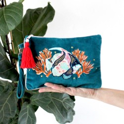 Τσαντάκι Φάκελος Coral Fish Τσαντάκι clutch Coral από μαλακό βελούδο κεντημένο με χάντρες και πούλιες