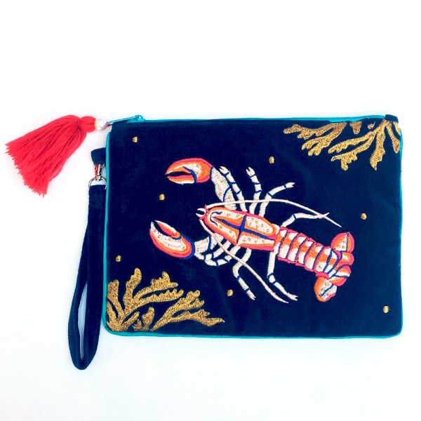 Τσαντάκι Φάκελος Coral Lobster Τσαντάκι clutch Coral από μαλακό βελούδο κεντημένο με χάντρες και πούλιες