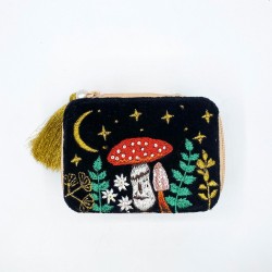 Forage Black Trinket Box Διακοσμητικό κουτί από μαλακό βελούδο κεντημένο με νυχτερινό σκηνικό με χάντρες και πούλιες