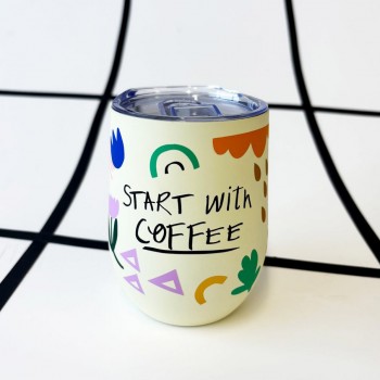 Ανοξείδωτη Κούπα Small Talk "Start with Coffee"