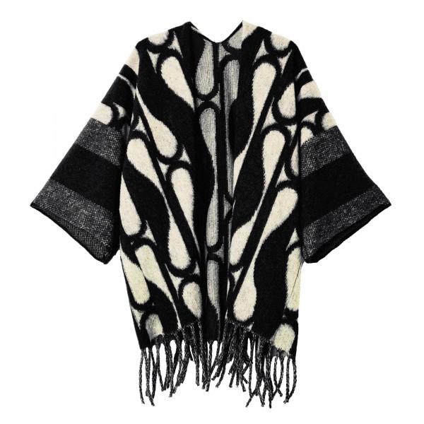 Πλεκτό πόντσο με μανίκια και κρόσσια