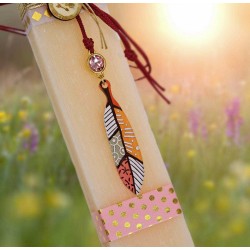 Easter candle for women with Feather necklace - Wholesale Women's Easter scented candle with feather necklace and crystal stone