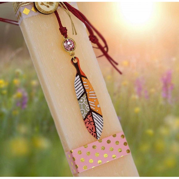 Easter candle for women with Feather necklace - Wholesale Women's Easter scented candle with feather necklace and crystal stone