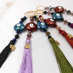 Set of 6 lucky charms 2023 with ceramic evil eye, crystals and tassel Set of 6 lucky charms 2023 with ceramic evil eye, crystals and tassel