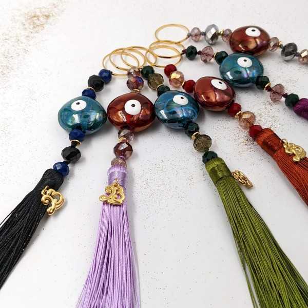 Set of 6 lucky charms 2023 with ceramic evil eye, crystals and tassel Set of 6 lucky charms 2023 with ceramic evil eye, crystals and tassel