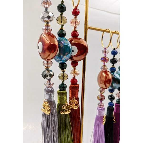 Set of 6 lucky charms 2023 with ceramic evil eye, crystals and tassel Set of 6 lucky charms 2023 with ceramic evil eye, crystals and tassel