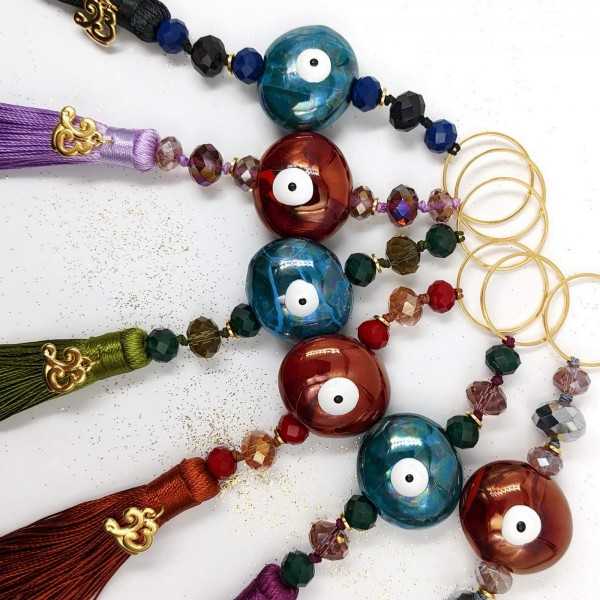 Set of 6 lucky charms 2023 with ceramic evil eye, crystals and tassel Set of 6 lucky charms 2023 with ceramic evil eye, crystals and tassel