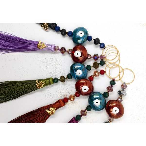 Set of 6 lucky charms 2023 with ceramic evil eye, crystals and tassel Set of 6 lucky charms 2023 with ceramic evil eye, crystals and tassel