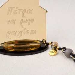 Handmade lucky charm 2024 plexiglass home with engraved message, gold-plated parts and tassel Handmade lucky charm 2024 plexiglass home with engraved message, gold-plated parts and tassel