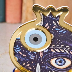 Χειροποίητο γούρι Ρόδι με Μάτι πλέξιγκλας με φούντα Χειροποίητο επιτραπέζιο γούρι Ρόδι με Μάτι από πλέξιγκλας