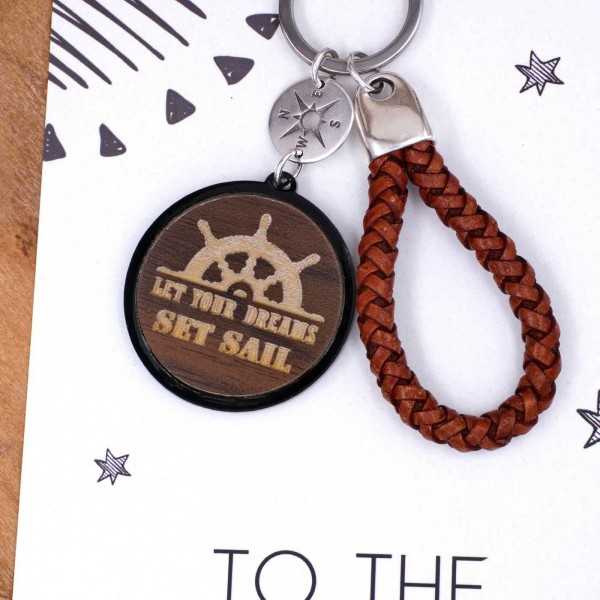 Sail Dream Men's Keychain Handmade men's key-chain made of braided leather, plexiglass and silver-plated parts