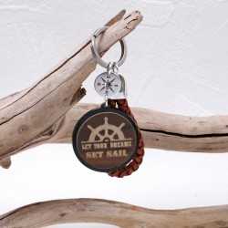 Sail Dream Men's Keychain Handmade men's key-chain made of braided leather, plexiglass and silver-plated parts