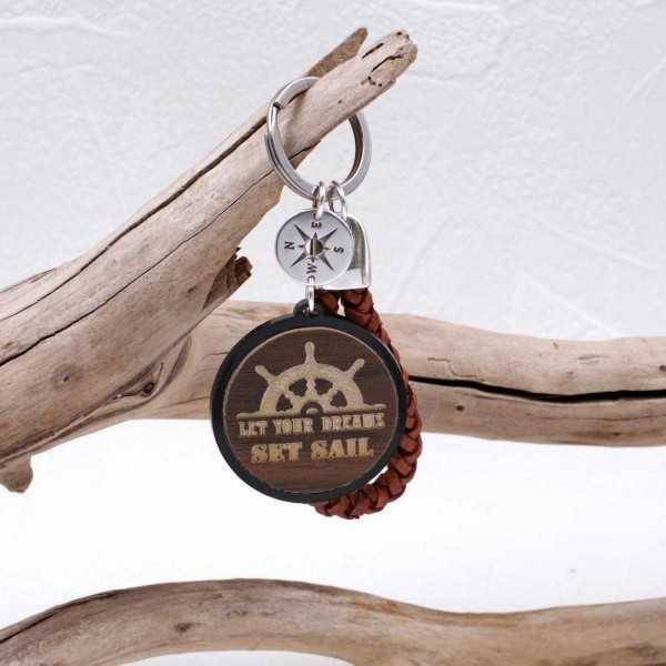 Sail Dream Men's Keychain Handmade men's key-chain made of braided leather, plexiglass and silver-plated parts