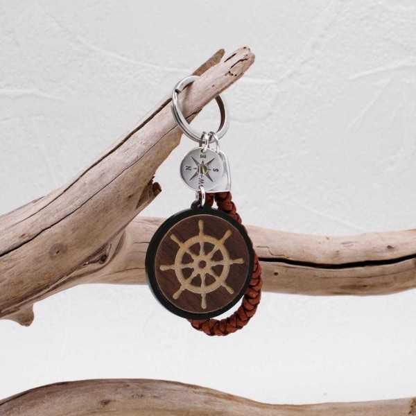 Ανδρικό Μπρελόκ Ship Wheel Χειροποίητο ανδρικό μπρελόκ από πλεκτό δέρμα, πλέξιγκλας και επάργυρα στοιχεία