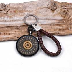 Ανδρικό Μπρελόκ Evil Eye Χειροποίητο ανδρικό μπρελόκ από πλεκτό δέρμα, πλέξιγκλας και επάργυρα στοιχεία