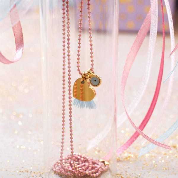 Kids Necklace with Heart pendant in a Bottle Handmade short necklace with 24K gold-plated parts in a bottle