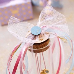 Kids Necklace with Heart pendant in a Bottle Handmade short necklace with 24K gold-plated parts in a bottle