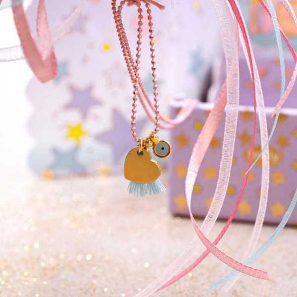Kids Necklace with Heart pendant in a Bottle Handmade short necklace with 24K gold-plated parts in a bottle