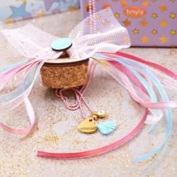 Kids Necklace with Heart pendant in a Bottle Handmade short necklace with 24K gold-plated parts in a bottle