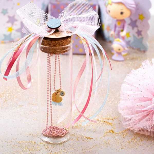Kids Necklace with Heart pendant in a Bottle Handmade short necklace with 24K gold-plated parts in a bottle