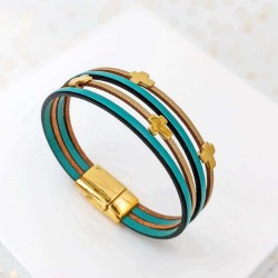 Leather bracelet with gold-plated metal crosses Handmade leather bracelet with gold-plated metal crosses