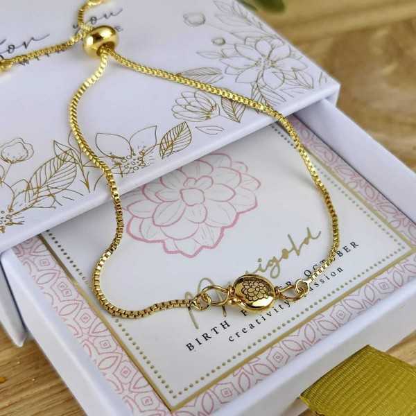 Βραχιόλι αλυσίδα με λουλούδι γέννησης Βραχιόλι αλυσίδα με λουλούδι γέννησης σε επίχρυση επιμετάλλωση