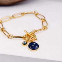 Chain bracelet with Swarovski crystal Gold-plated bracelet made of stainless steel chain with enamel and Swarovski crystal