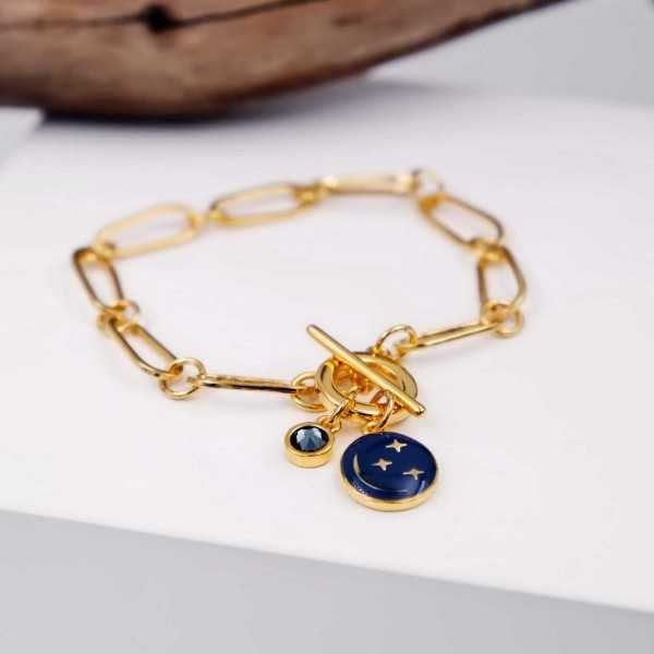 Chain bracelet with Swarovski crystal Gold-plated bracelet made of stainless steel chain with enamel and Swarovski crystal