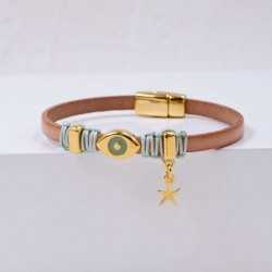 Evil Eye Leather Bracelet Handmade leather bracelet with gold-plated metal parts and enamelled evil eye