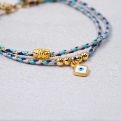 Βραχιόλι με Ματάκι Golden Thread Χειροποίητο βραχιόλι από κορδόνι με επίχρυσα στοιχεία και σμάλτο