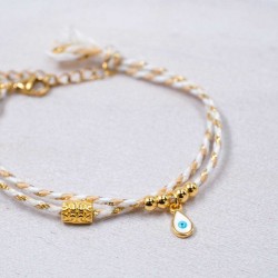 Βραχιόλι με Ματάκι Golden Thread Χειροποίητο βραχιόλι από κορδόνι με επίχρυσα στοιχεία και σμάλτο