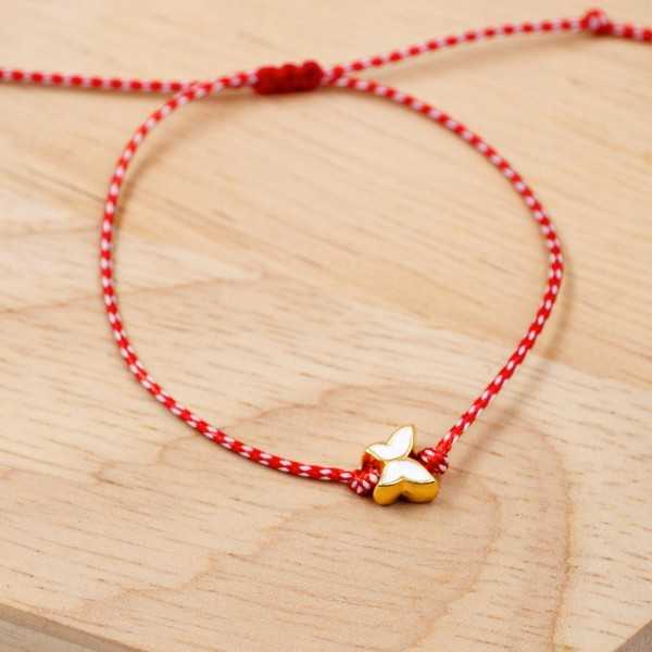 Butterfly March Bracelet March bracelet made of red-white cord with enamel butterfly