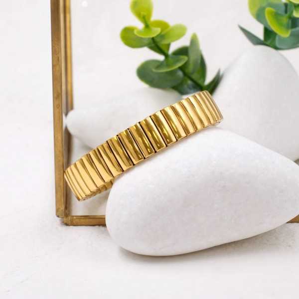Elastic bangle gold-plated bangle bracelet made of stainless steel Elastic bangle bracelet made of stainless steel with 24K gold-plating