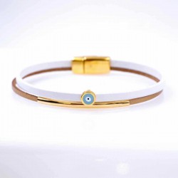Women's bracelet made of leather with evil eye Handmade leather bracelet with gold-plated metal parts and enamelled evil eye