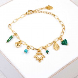 Chain bracelet with gold-plated parts and heart Handmade bracelet made of chain with gold-plated metal parts