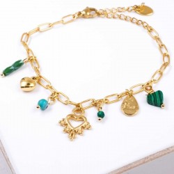 Chain bracelet with gold-plated parts and heart Handmade bracelet made of chain with gold-plated metal parts