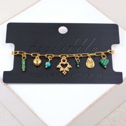 Chain bracelet with gold-plated parts and heart Handmade bracelet made of chain with gold-plated metal parts