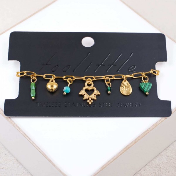 Chain bracelet with gold-plated parts and heart Handmade bracelet made of chain with gold-plated metal parts