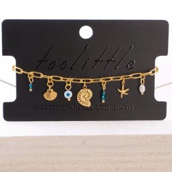 Chain bracelet with sea elements and evil eye Handmade bracelet made of chain with gold-plated metal parts