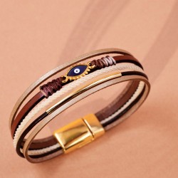 Leather bracelet with evil eye Handmade leather bracelet with gold-plated metal parts and enamelled evil eye
