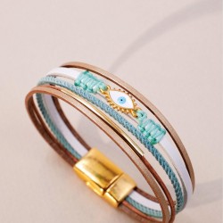 Leather bracelet with evil eye Handmade leather bracelet with gold-plated metal parts and enamelled evil eye